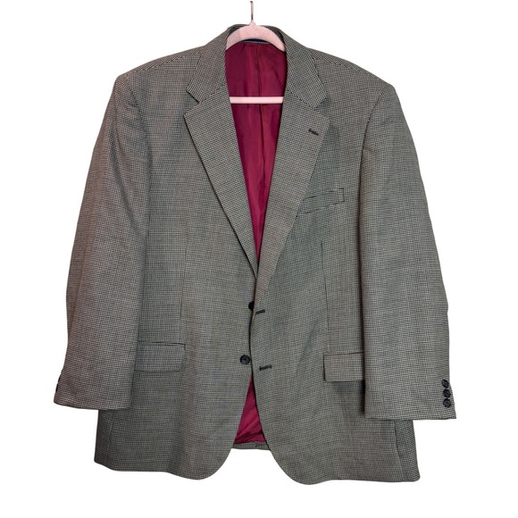 Alan Flusser Mens‎ Houndstooth Worsted Wool Blazer Sport Coat Jacket Preppy 46R